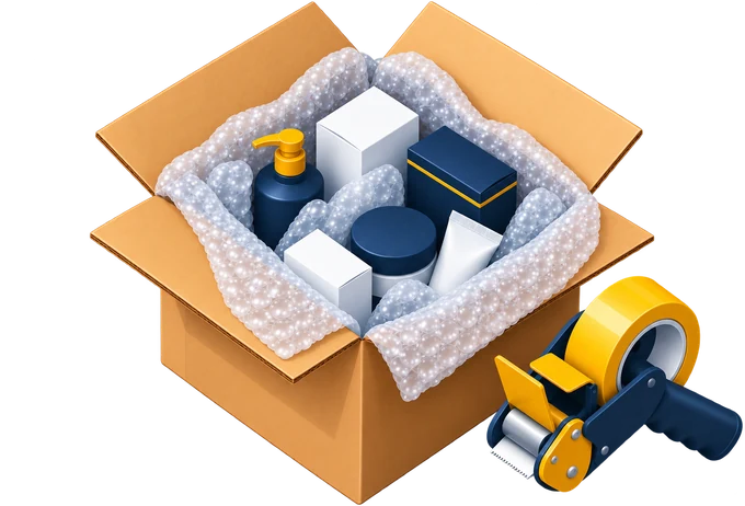 Produits protégés et emballés dans un carton